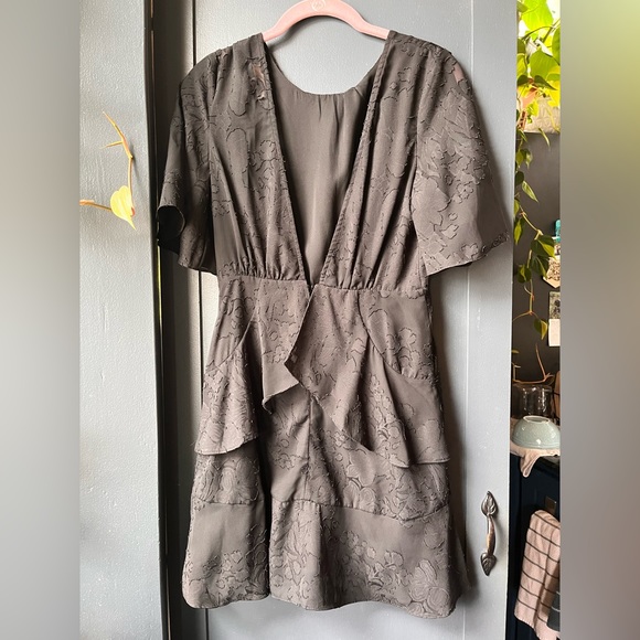 Open Back Black Cocktail Mini Dress Small Sheer Burnout Lace Ruffle LBD Boutique - Picture 2 of 10